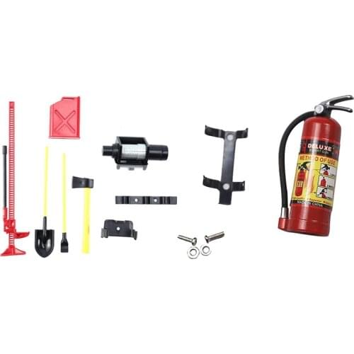 2 Set RC Car Part: 1 Set Luggage Rack Winch Shovel Fuel Tank Ax Decoration & 1 Set Metal Mini Fire Extinguisher
