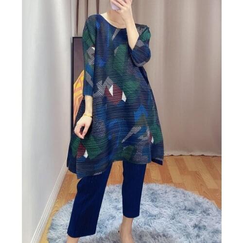 2021 new womens printed loose dress Miyak fold Fashion plus size fat mm slim profile A-line Short dress tied