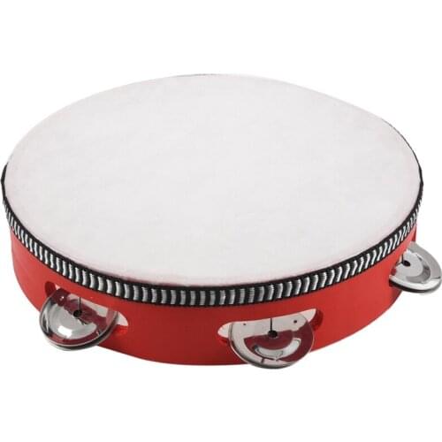 8inch Musical Tambourine Tamborine Drum Round Percussion Gift for KTV Party Red