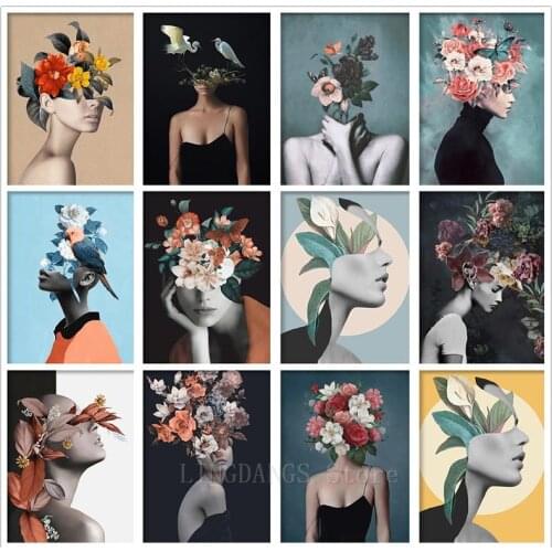5D DIY Full Drill Diamond Painting Abstract Art Girl Woman Flower Diamond Mosaic Modern Embroidery Cross Stitch Home Decor Gift