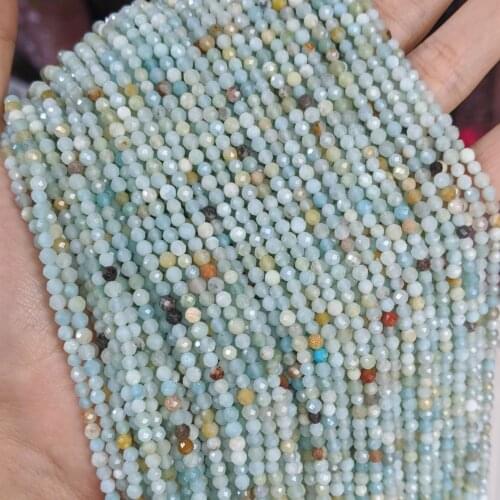 Natural Faceted Seed Beads 3mm Cutting Loose Blue Amazonite Beads for Jewelry Making