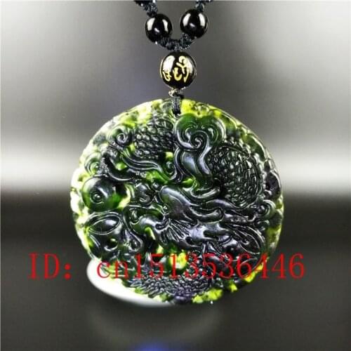 Certified Natural Black Green Jade Money Dragon Pendant Necklace Fashion Hand-Carved man woman Luck Amulet Gifts Sweater Chain