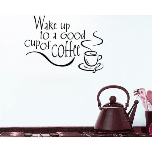 Quote Deacl Wake Up To a Good Coffee Wall Decals For Cafe Cup Dining Room Vinyl Removable Wall Sticker Waterproof Decor ZA524