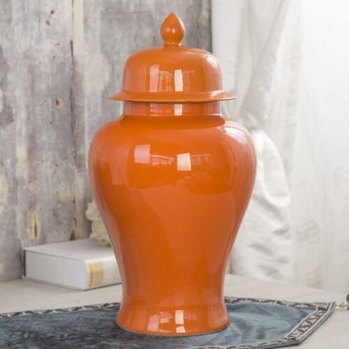 Jingdezhen ceramic Vintage Temple jar Vase Chinese ginger jar Model Home Furnishings Decoration hotel orange color porcelain jar
