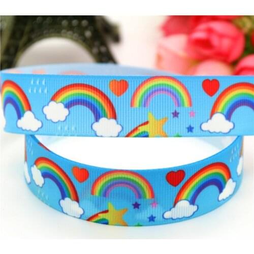 DHK 7/8'' 5yards rainbow printed grosgrain Ribbon headwear hair bow diy party decoration OEM 22mm E1204