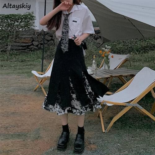 Long Skirts Women Chic Tie-dye Design High Street Harajuku College Teens Clothes A-line Vintage Summer Faldas Mujer Bottom Basic