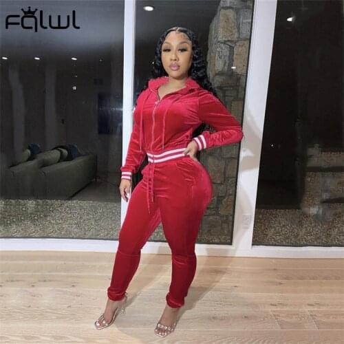 FQLWL Fall Streetwear 2 Two Piece Sets Tracksuit Women Outfits Hoodie Zipper Tops Casual Pants Suits Pink Velevt Matching Sets