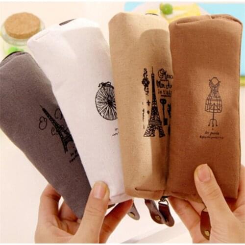 Contract School Pencil Bag Pencil Pouch Zipper Tower Building Vintage Retro Stationery Box Office Stationery Canvas Pencil Case