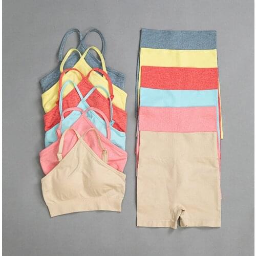 2pcs Women Seamless Yoga Sports Suits Sport Bra High Waist Fitness Shorts Gym Set Running Sportswear Workout Clothes