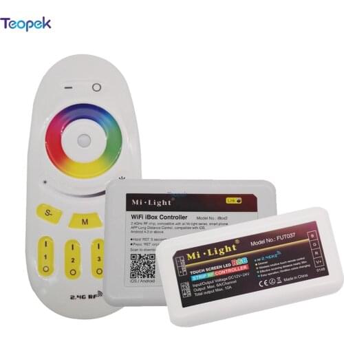 MiBoxer RGB LED Controller 12v 10a FUT037 + 2.4G Wireless 4-Zone RF Touch Remote FUT096 + WIFI Ibox2 For RGB Led Strip