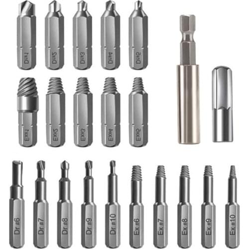 22PCS/Set Screw Extractor/Drill Bit Set with Bit Holder, Socket Adapter, 6.35mm & 4mm Shank, Broken Screw Extractor