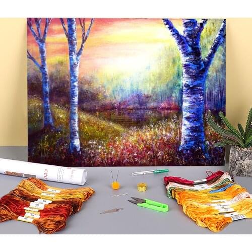 Natural Scenery Dreaming Of Spring Printed Canvas 11CT Cross-Stitch Set DIY Embroidery DMC Threads Painting work Wholesale