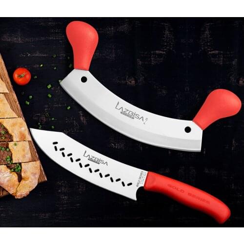 Lazbisa Kitchen Knife Set Chef Knife Curved Santaku K Row Armor Pizza Onion Pita Mincer Chopper Set 2 Pcs
