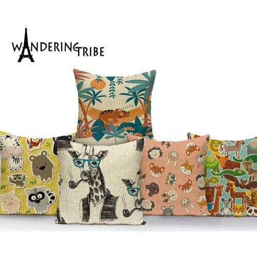 Cartoon Animal Cushions Cover Cute Lion Tiger Throw Pillow Covers Bed Pillow Covers Decorative Home Linen Cushion Case Almofadas