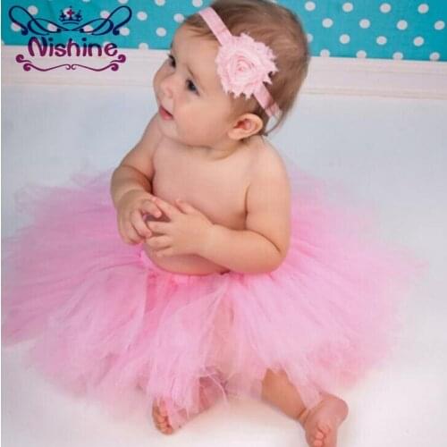Nishine Newborn Tutu Dress With Shabby Flower Headband Set Girls Birthday Gift Photography Props Kids Dresses Princess Clothes