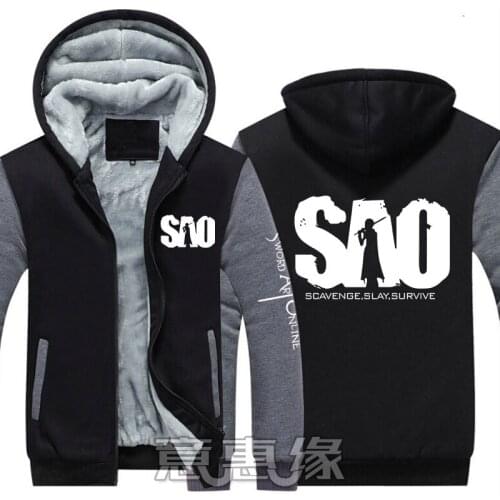 New Sword Art Online Hoodie Anime SAO Asuna Kirito Coat Jacket Winter Men Thick Zipper Sweatshirt