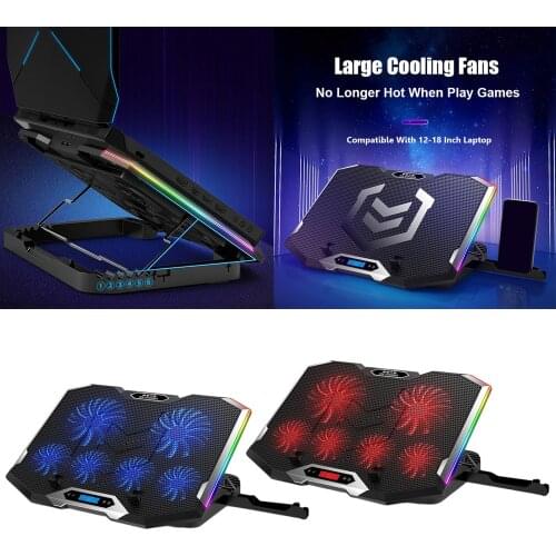 Gaming RGB Laptop Cooler Cooling Pad fits for 12-18in, Two USB Ports, One Phone Stand