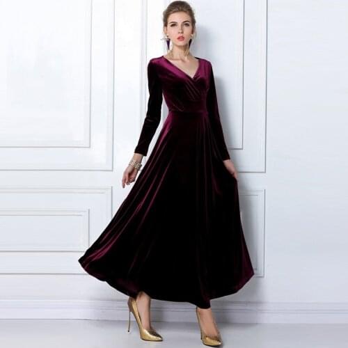 Autumn Winter Dress Women Casual Vintage Ball Gown Velvet Dress Oversize 3XL Sexy Long Party Dress