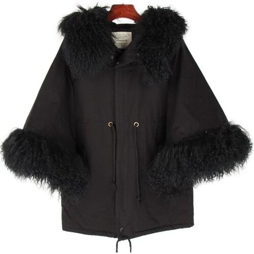 European net red with the fall and winter detachable wool large fur collar casual trumpet sleeves waist cloak