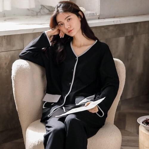 Autumn New Ladies Pajamas Set Full Cotton Korean Style Sleepwear Women Turn-down Collar Female Casual Homewear Pijama Mujer