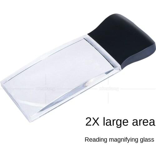 Rectangular large-area reading magnifying glass with three LED lights handheld ultra-thin optical resin high-definition mirror