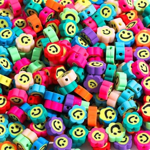 Mixed Color Sunflower Shape Smiley Beads Polymer Clay Spacer Beads for For Jewelry Making DIY Bracelet Necklace 10mm 40pcs