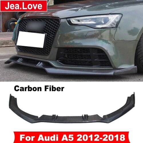 RS5 Style Real Carbon Fiber Front Chin Bumper Shovel Lip Diffuser Car Body Styling Kit Part For Audi A5 2012-2018