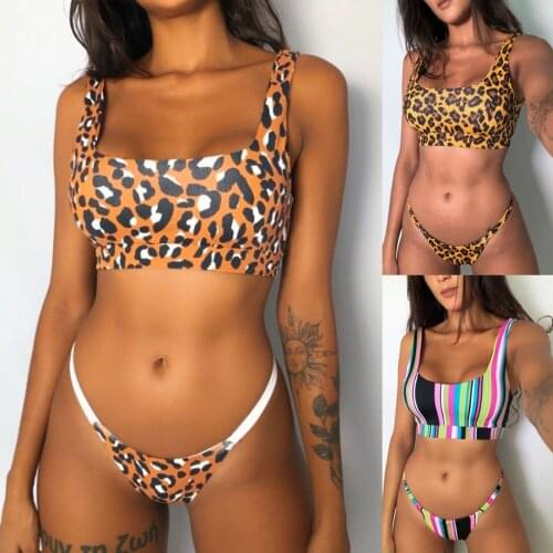 Sexy Women Summer Bikini Leopard Swimsuit Bikinis Mujer Set Bathing Swimwear High Waist Beachwear Maillot De Bain Femme2021