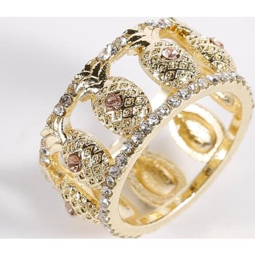 Cute Full Circle Small Pineapple Two-Tone Crystal Rings for Women Engagement Party Wedding Jewelry Hand Accessories Size 6-10