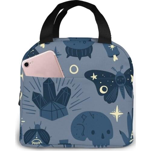 Shades Blue Esoteric Occult Lunch Food Box Bag Insulated Thermal Food Picnic Lunch Bag for Women kids Men Cooler Tote Bag