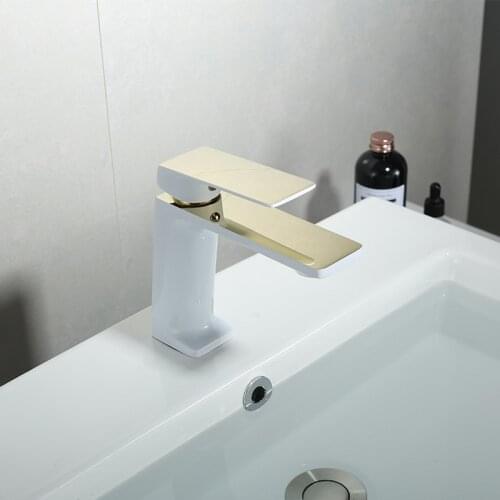 Brass White Black Gold Basin Faucet Bathroom Hot Cold Water Mixer Crane Deck Mounted Single Handle Hole Bath Kitchen Sink Taps