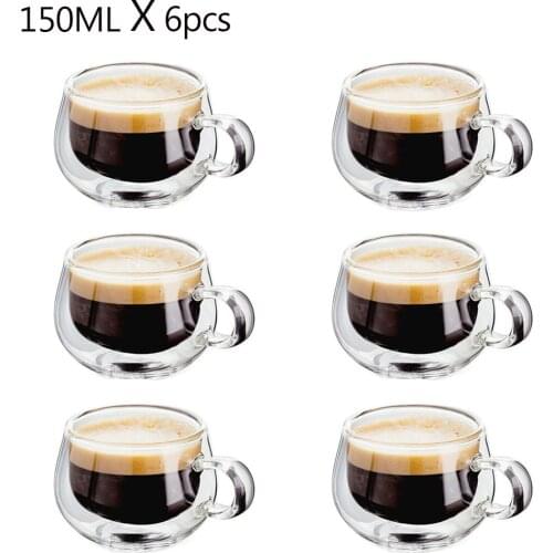 New 6Pcs 150ml 2.7oz Glass Double Walled Heat Insulated Tumbler Espresso Tea Cup Coffee Mug tasse cappuccino