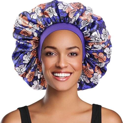 Extra Large Women Bonnet Satin Sleep Cap Elastic Band Women Head Wrap African Pattern Ladies Night Cap Turban Chemo Hat Supplies