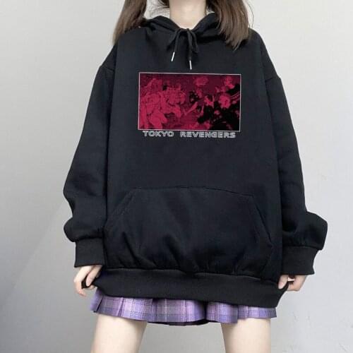 Kawaii Cartoon Anime Tokyo Revengers Printed Hoodies Female Gothic Long sleeve Pullovers Hip hop Y2K Oversized sweatshirt Women