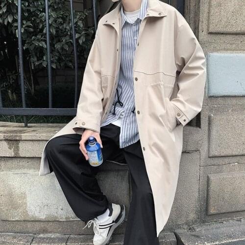 Green Black Beige Trench Coat Mens Fashion Oversized Long Coat Men Streetwear Loose Windbreaker Jacket Mens Overcoat M-2XL