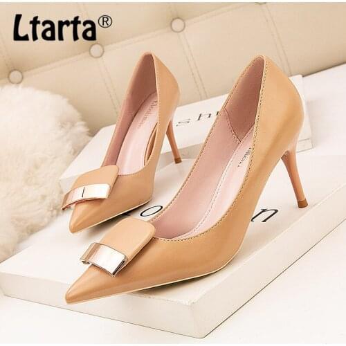 LTARTA Banquet Stiletto Womens Shoes Shallow Mouth Metal Belt Buckle Professional OL Was Thin Sexy High Heels Womens Shoes ZWM
