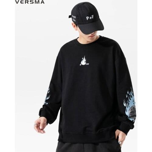 VERSMA Korean Ulzzang Flame Print Hoodies Sweatshirts Men Women Trendy Streetwear Loose Vintage Hoodie Men Pullover Dropshipping