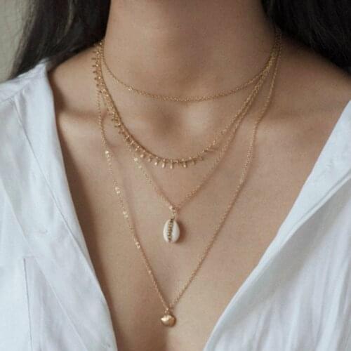 Vintage Multilayer Sea Shell Scallop Pendant Necklace for Women Ladies Bohemian Ethnic Style Beach Necklace Jewelry Kolye GN56