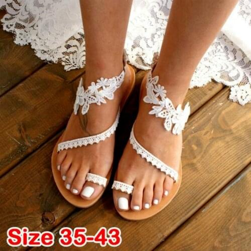 White Lace Women Flat Sandals Beach Shoes Women Plus Size Summer Fashion Shoe Wedding Shoes