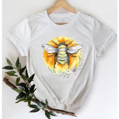 Women T-shirts 2021 Spring Cartoon Watercolor Bee Cute Fashion Clothing Tshirt Girl 90s Top Lady Print Stylish Tee T-Shirt