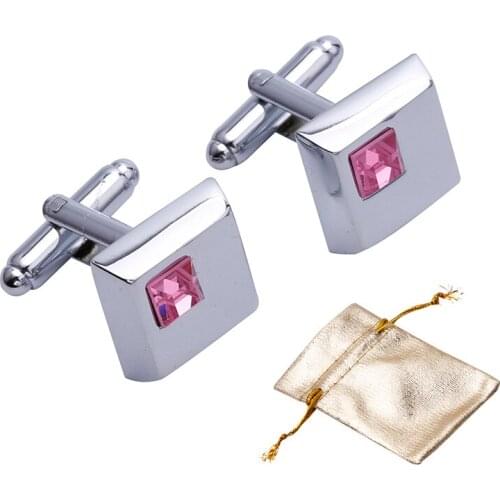 1 Pair Mens Cufflinks Cuff Links Pink Crystal