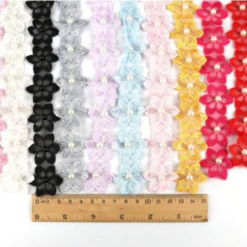 1 Yard Fashion Pearl Flower Soluble Organza Lace Trim Knitting Wedding Embroidered DIY Handmade Patchwork Ribbon Sewing Supplies