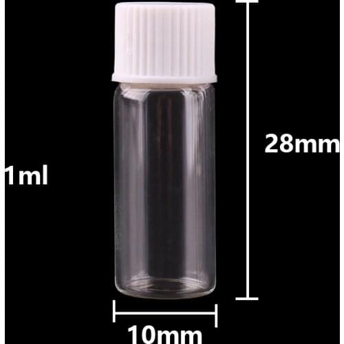 10*28mm 1ml Mini Transparent Glass Bottles with White Plastic Screw Cap Tiny Jar Vials DIY Craft