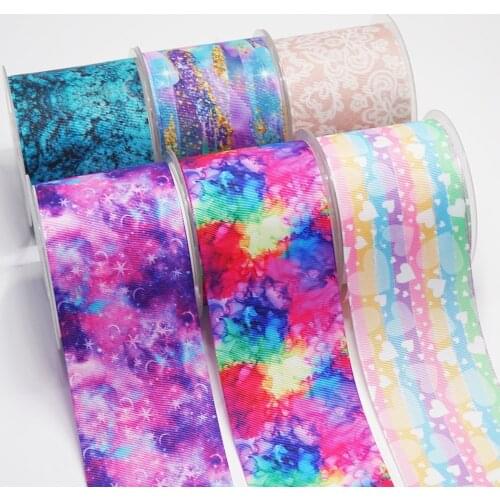 10 Yards 3inch 75mm Pastel Tie Dye Grosgrain Ribbon For Hair Bows DIY Crafts Handmade Accessories 50390
