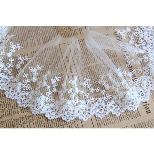 10yards/lot High Quality Dress Accessories Lace Fabric White Flower Embroidery Mesh Lace Trim