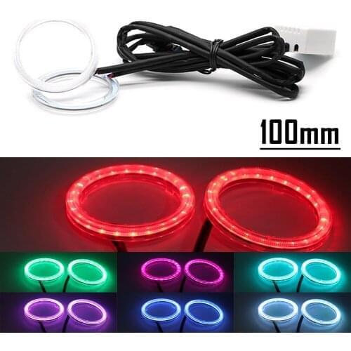 100MM RGB Colorful COB Car Headlight Angel Eyes Light LED Halo Rings Lamp Kit DC 12V-24V