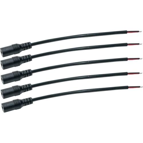 5-Pack) DC Power Pigtail Female Barrel Jack 12-inch Wire Cable 5.5mm x 2.1mm 5X