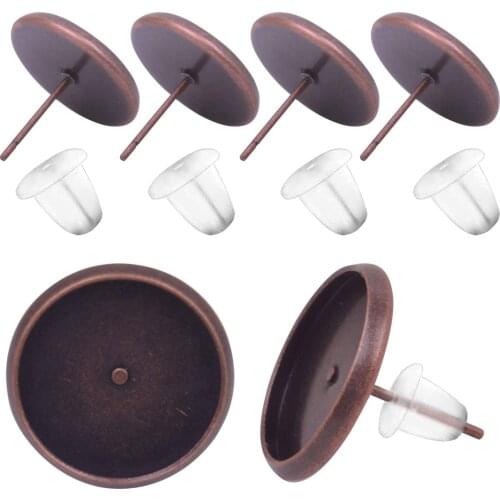 50 Pieces Stainless Steel Stud Earring Cabochon Setting Post Cup for 12mm and 50 Pieces Clear Rubber Earring Safety Backs