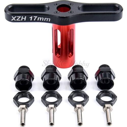 4PCS 12mm To 17mm Wheel Hex Hub Conversion Adapter + 17mm Wheel HEX Nuts Sleeve Wrench for 1/10 RC Car and Upgrade 1:8 tires