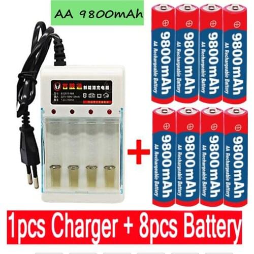 New Tag AA battery 9800 mah rechargeable battery AA 1.5 V. Rechargeable New Alcalinas drummey +1pcs 4-cell battery charger
